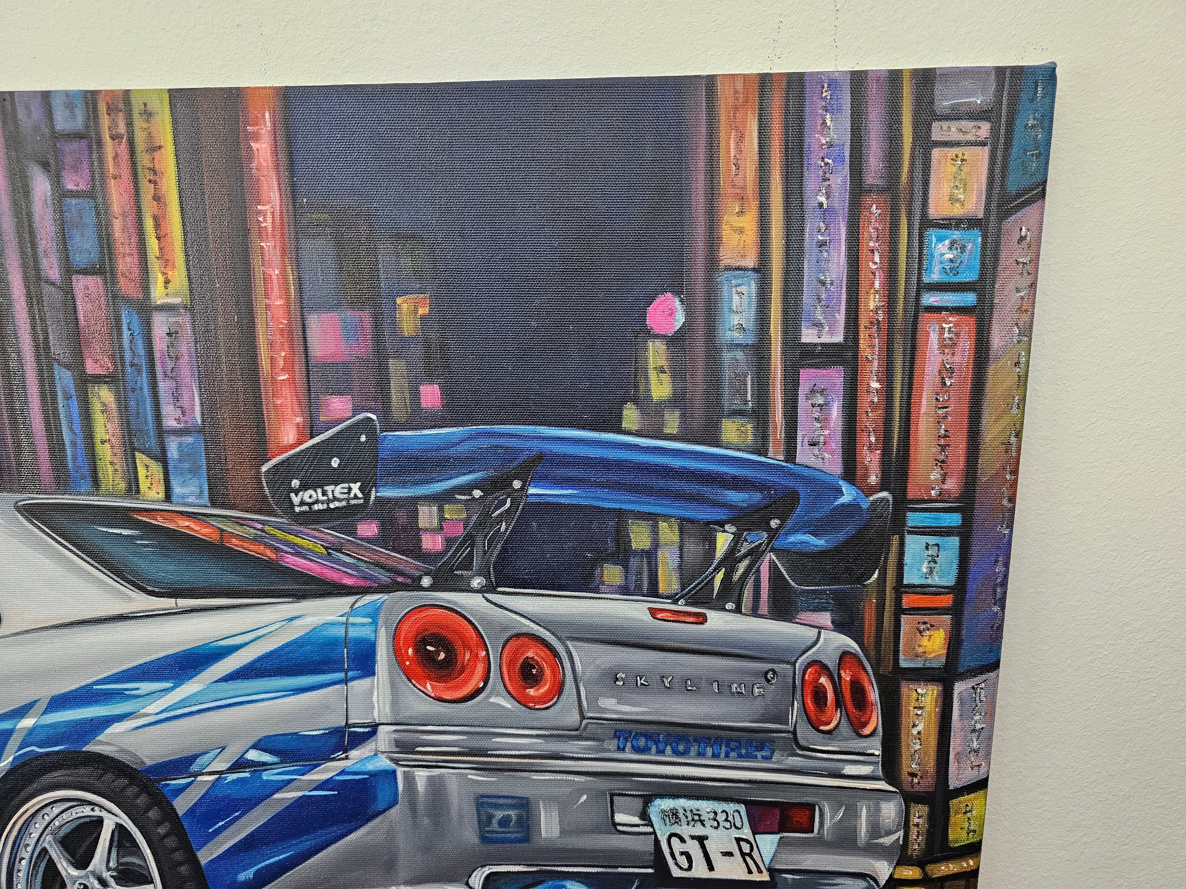 Paul Walker & Nissan Skyline GT-R R34 from Fast and Furious - Original glow in the dark Oil Painting on Canvas