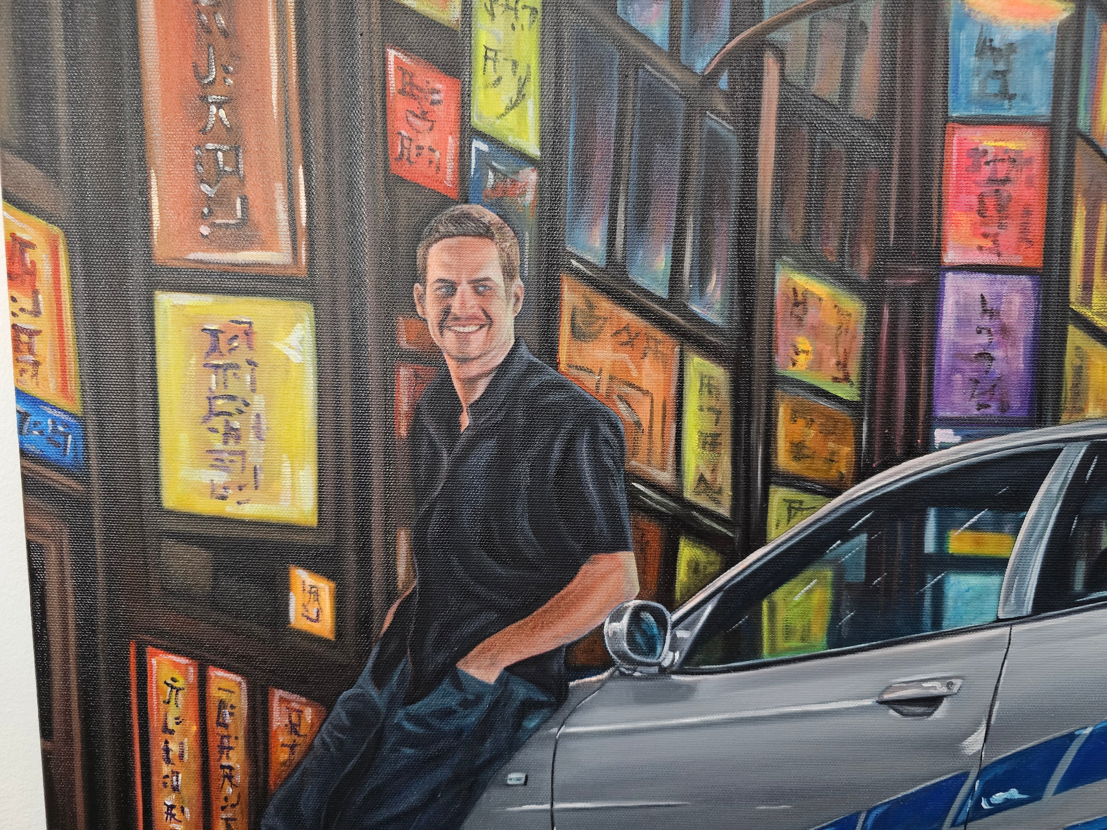 Paul Walker & Nissan Skyline GT-R R34 from Fast and Furious - Original glow in the dark Oil Painting on Canvas