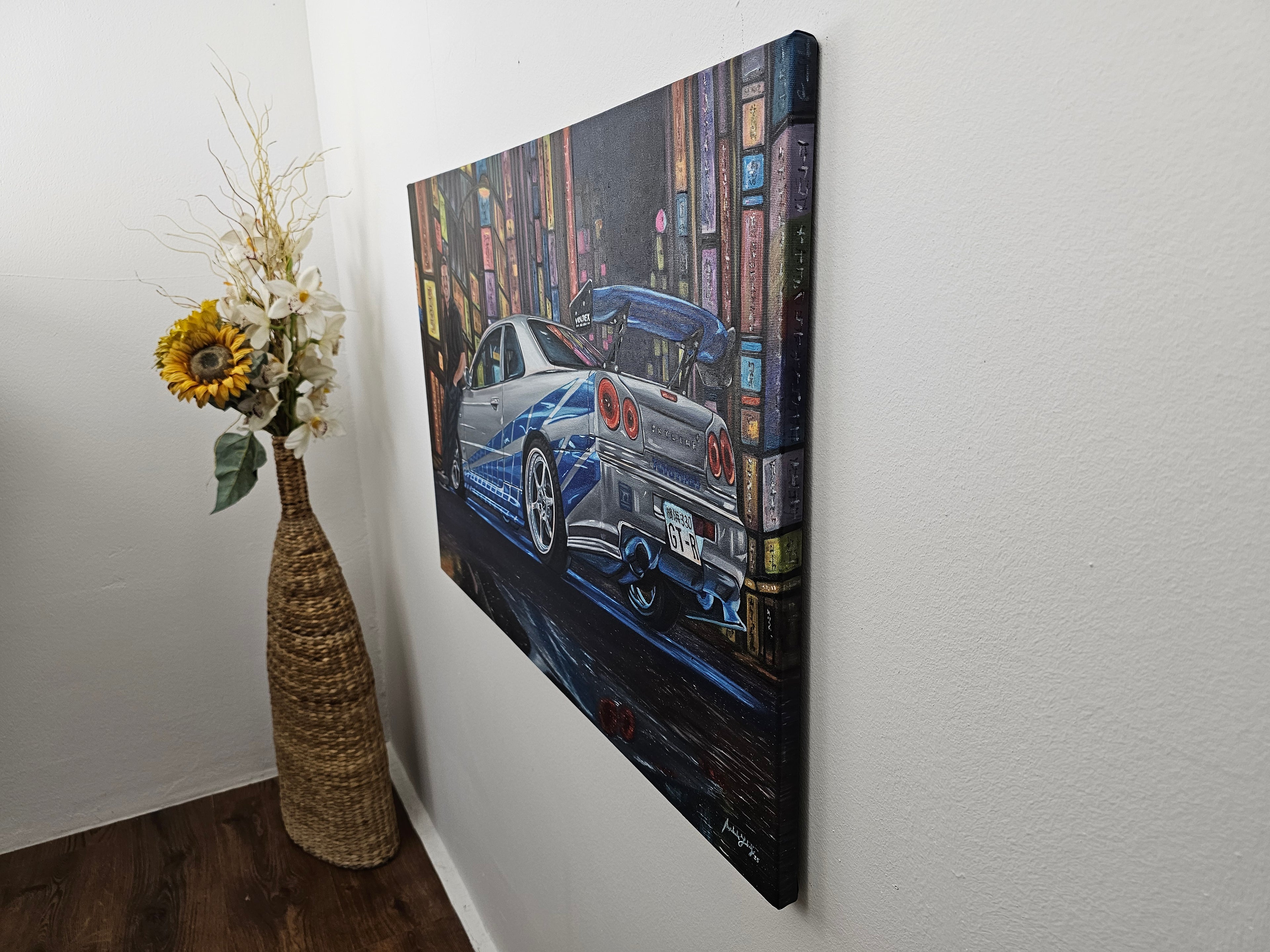 Paul Walker & Nissan Skyline GT-R R34 from Fast and Furious - Original glow in the dark Oil Painting on Canvas