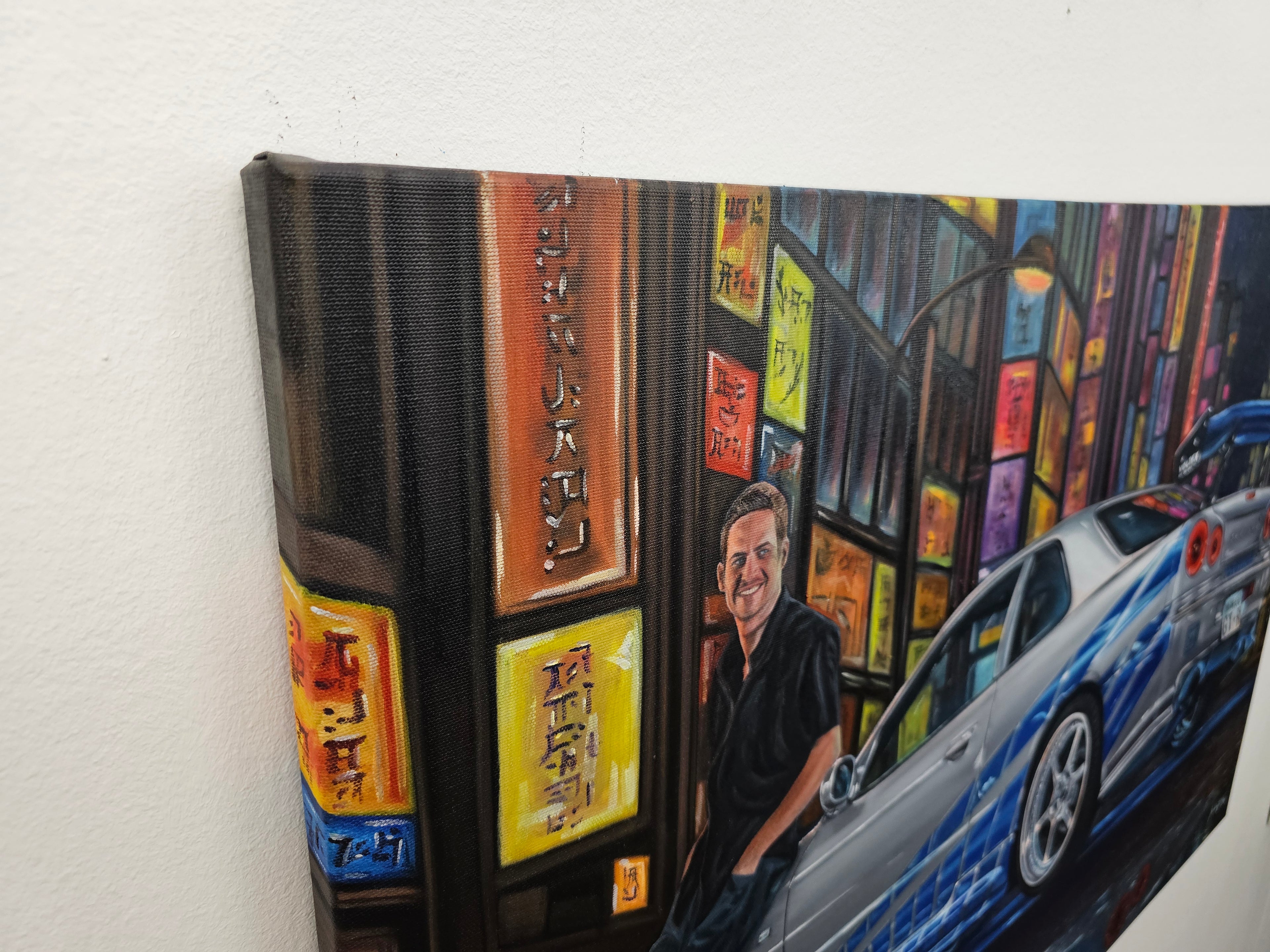 Paul Walker & Nissan Skyline GT-R R34 from Fast and Furious - Original glow in the dark Oil Painting on Canvas