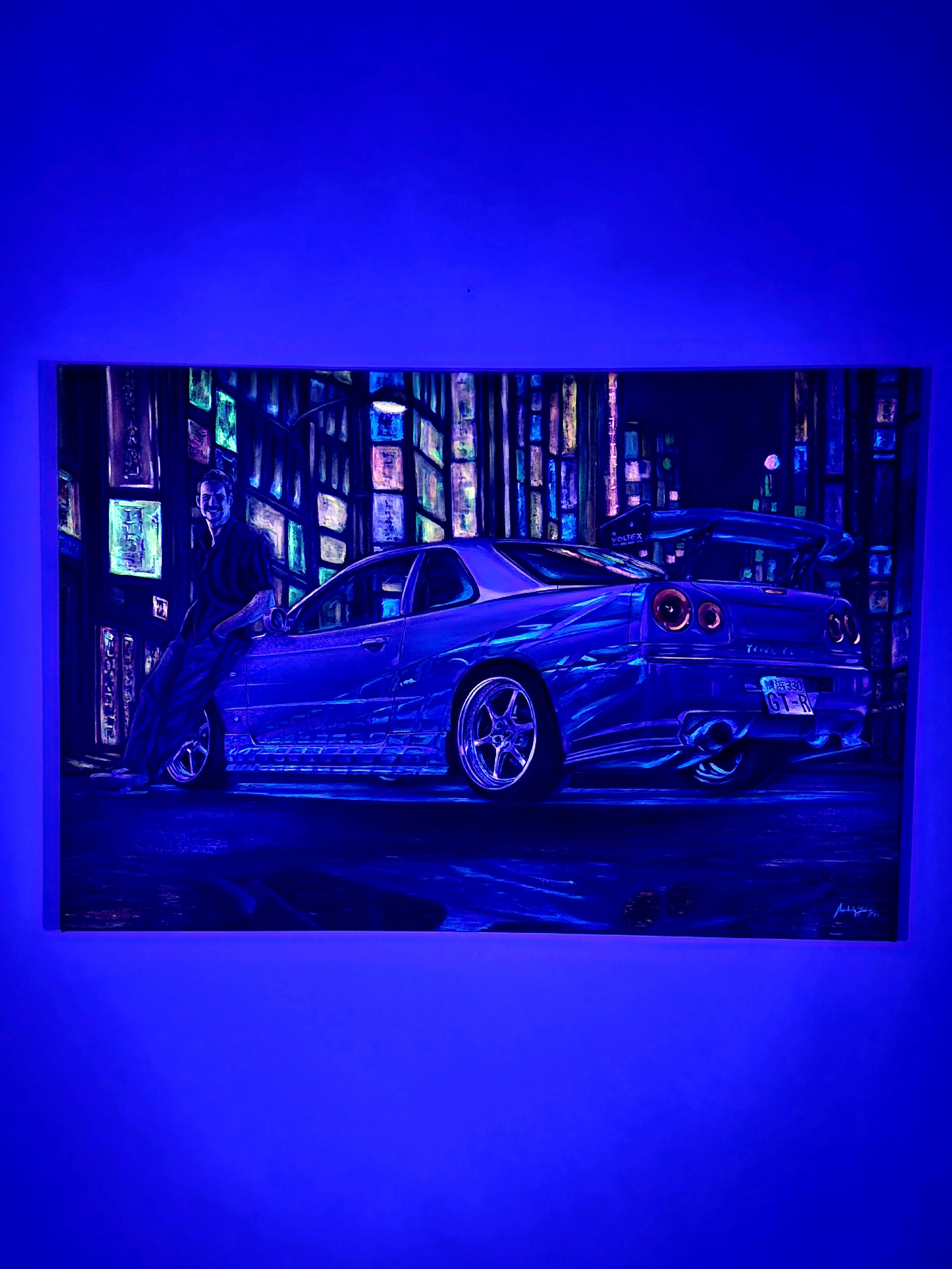 Paul Walker & Nissan Skyline GT-R R34 from Fast and Furious - Original glow in the dark Oil Painting on Canvas