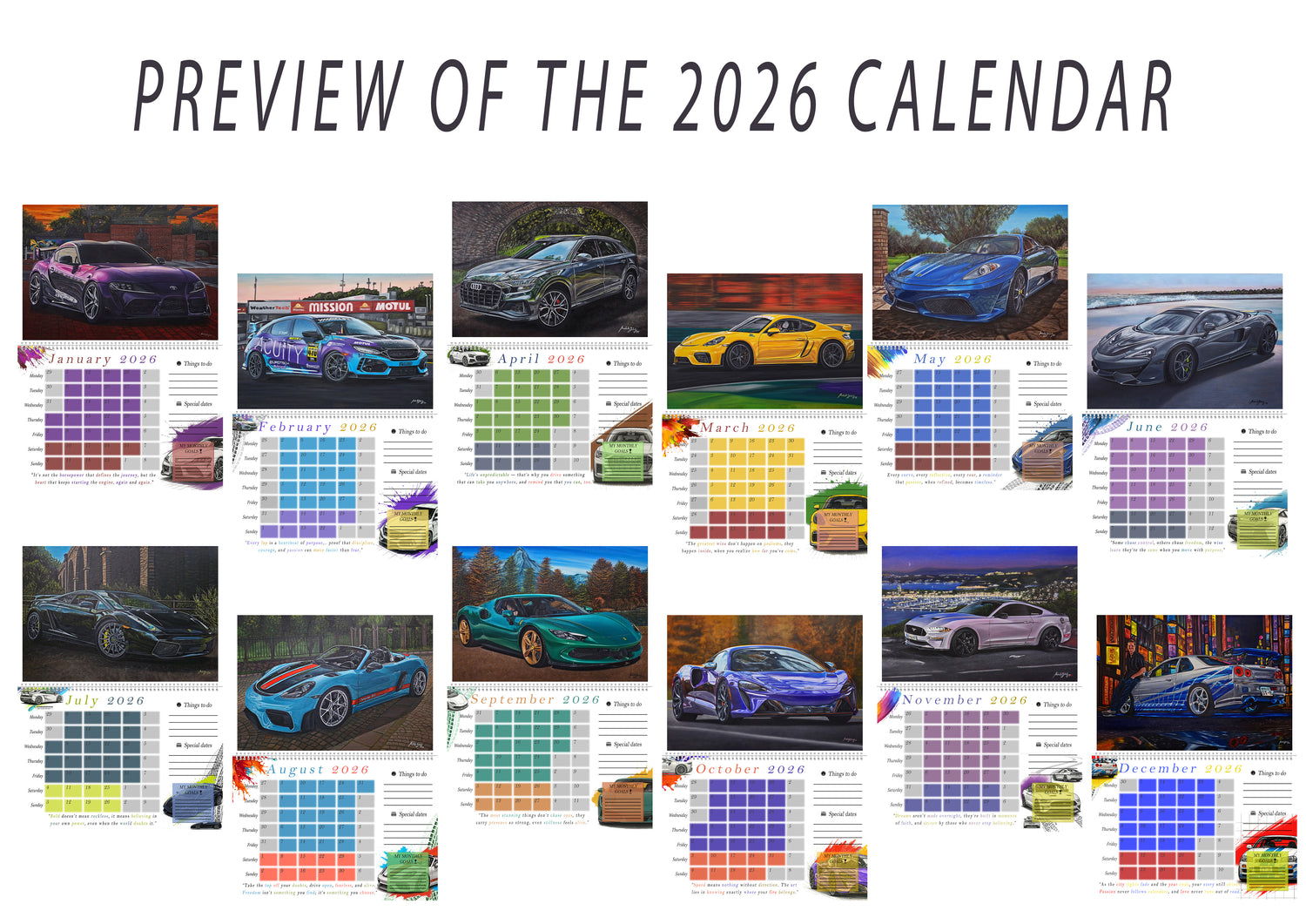 2026 CALENDAR Limited Edition ; Numbered Handsigned - Reusable Prints PREORDER