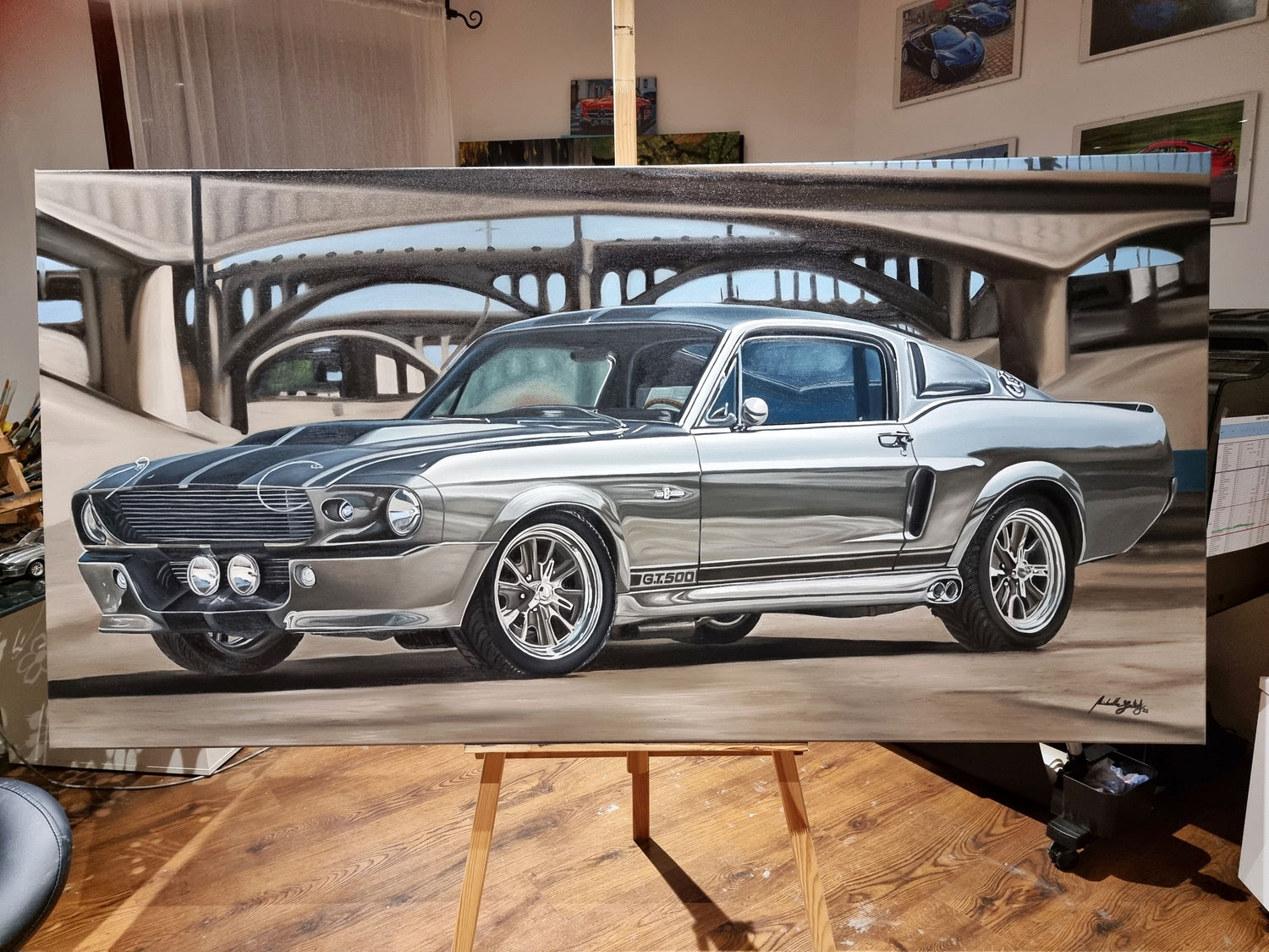 Ford Mustang GT500 Original Oil Painting on Canvas