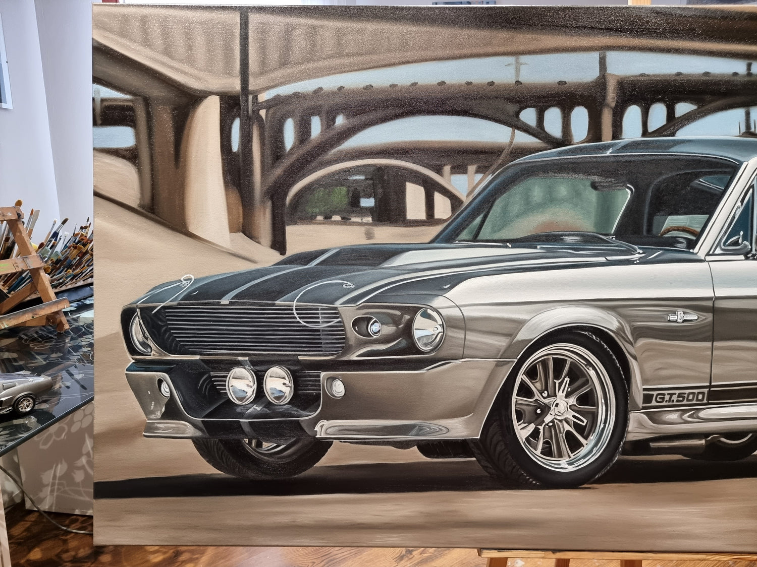 Ford Mustang GT500 Original Oil Painting on Canvas