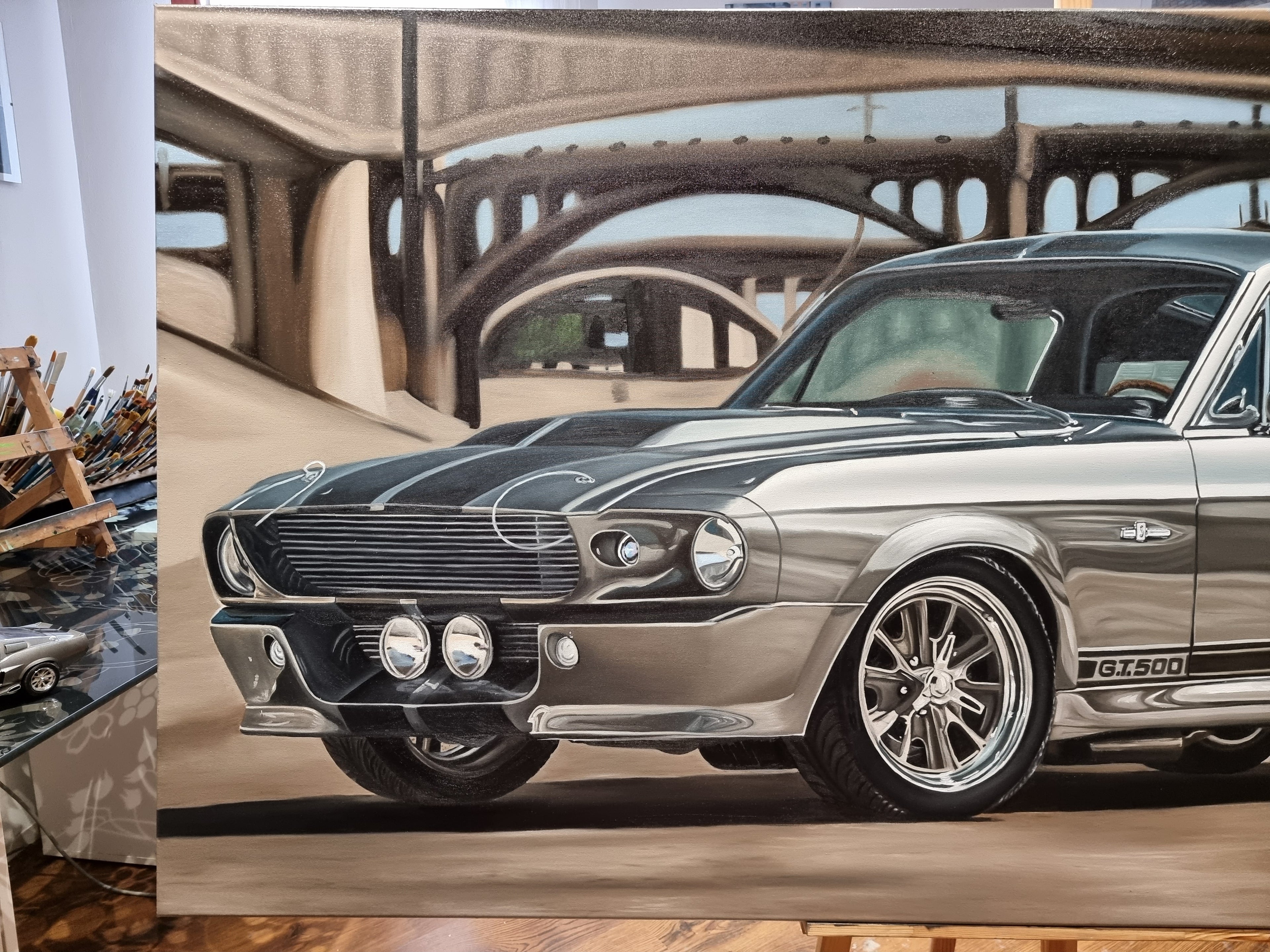 Ford Mustang GT500 Original Oil Painting on Canvas