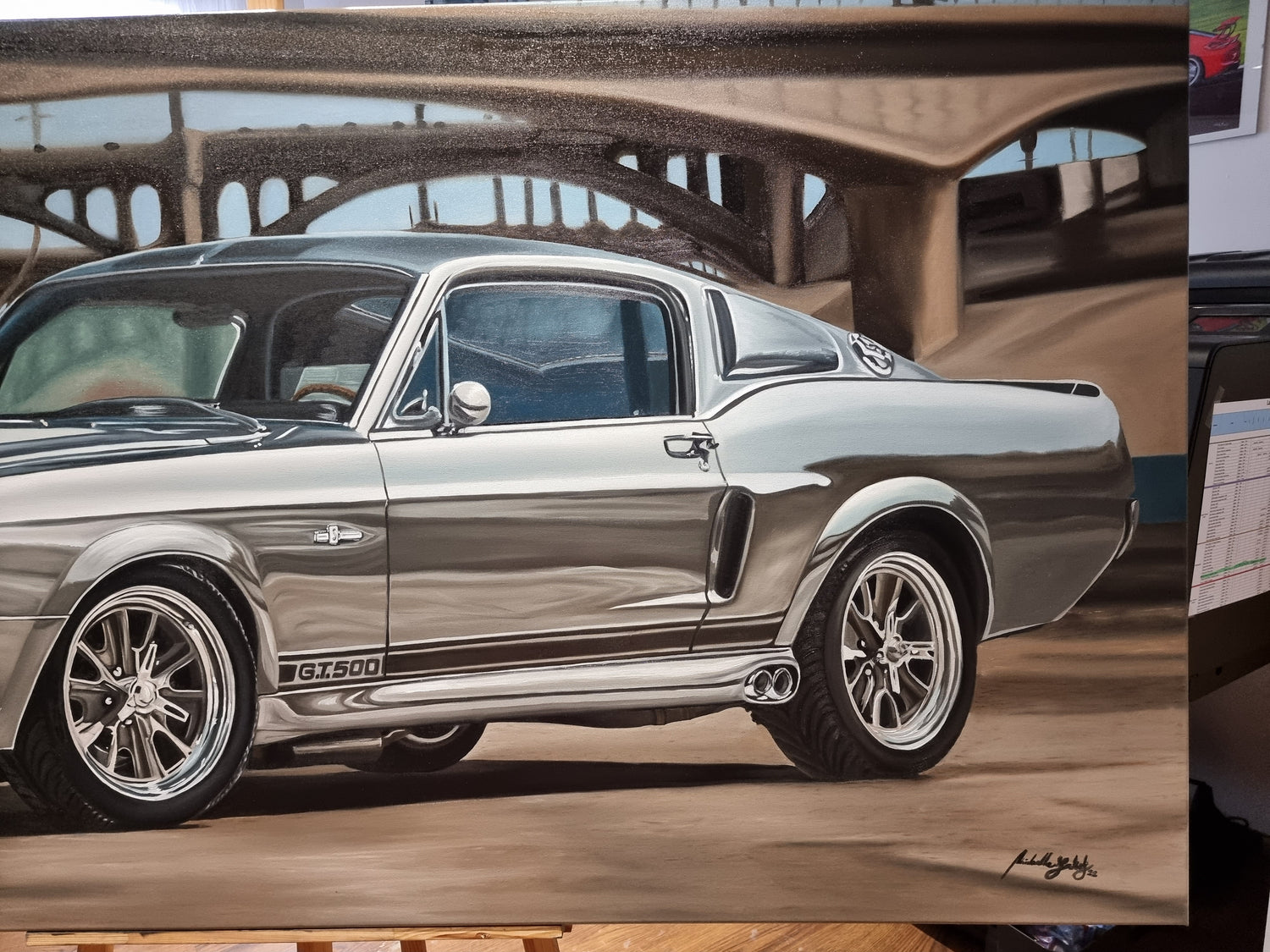 Ford Mustang GT500 Original Oil Painting on Canvas