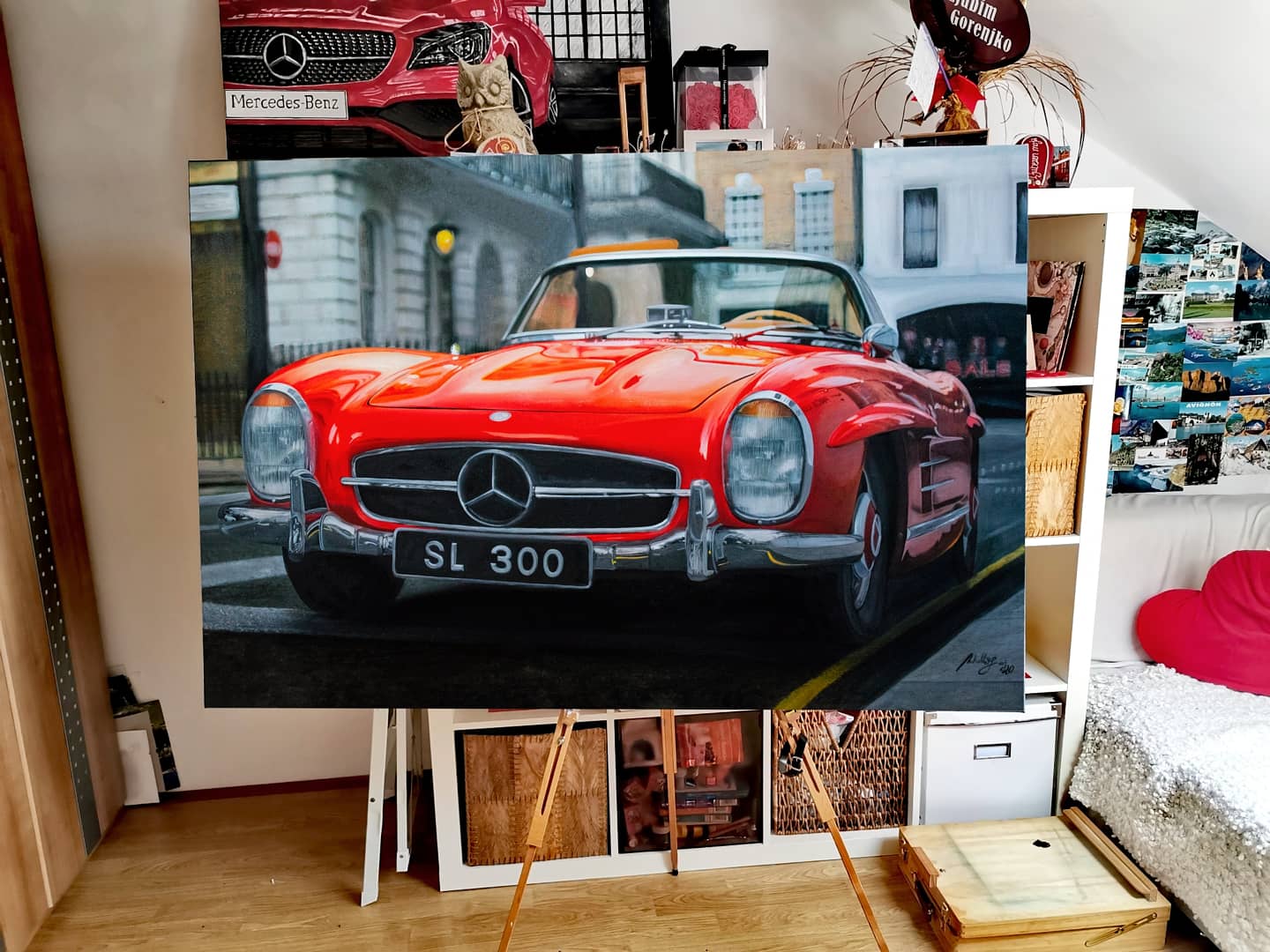 Mercedes 300 SL Roadster Original Oil Painting on Canvas