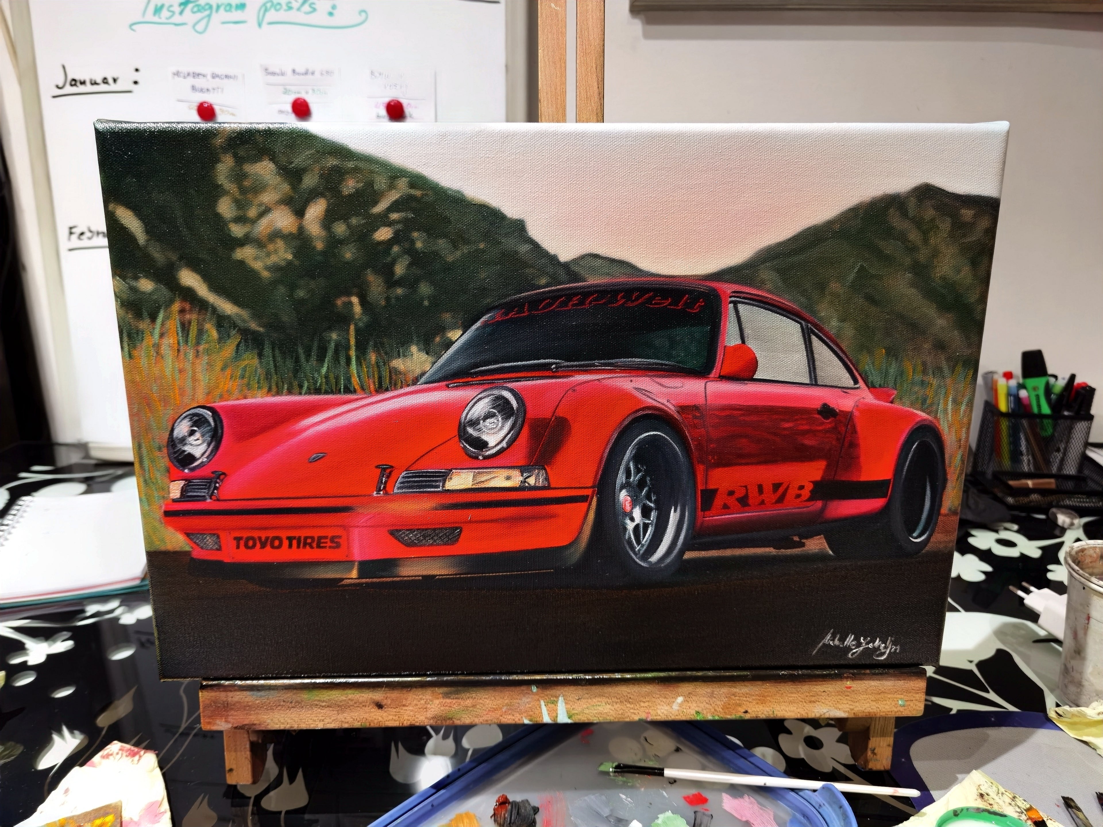 Porsche 911 964 RWB Original Oil Painting on Canvas