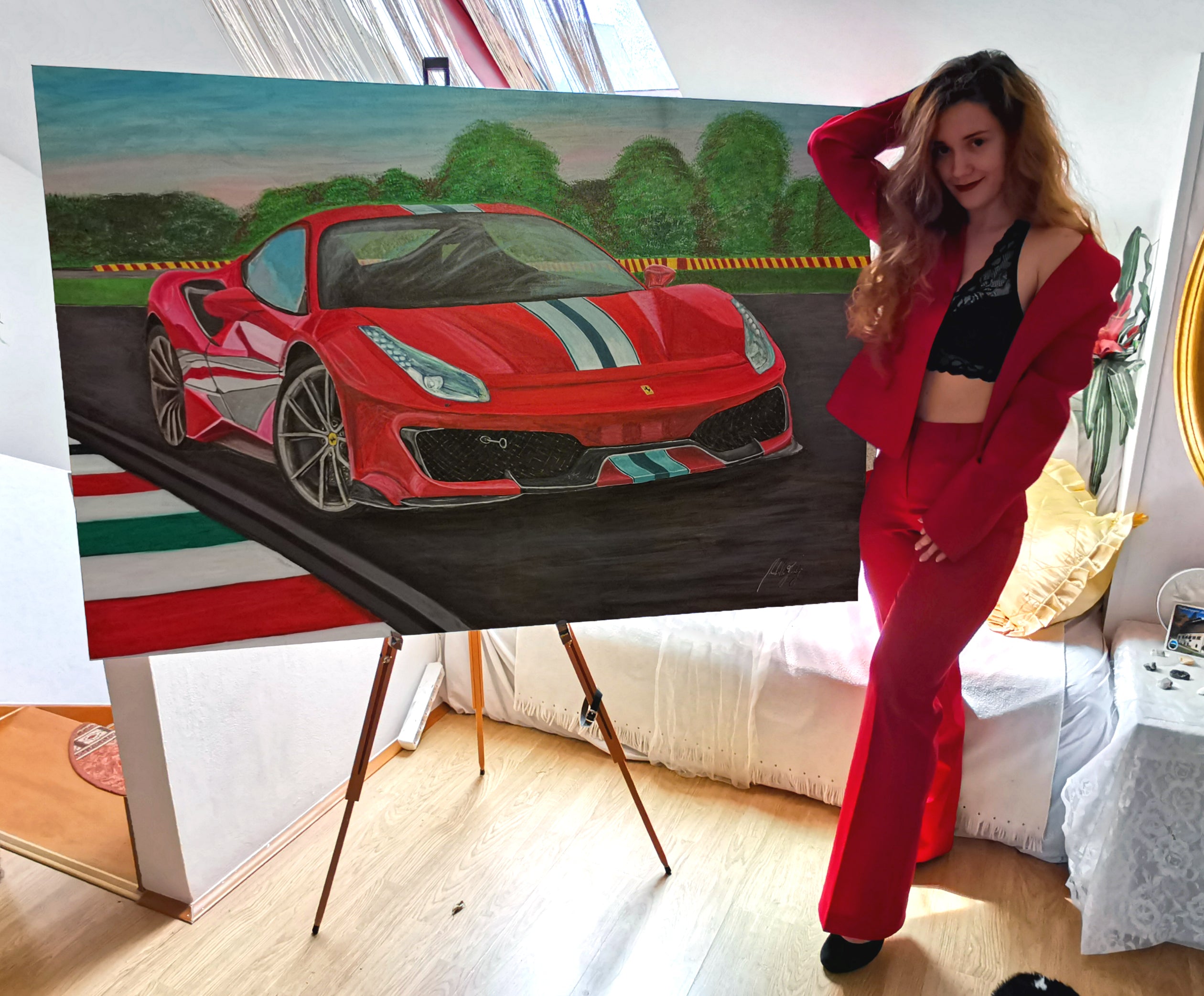 Ferrari Pista Original Acrylic Painting on Canvas