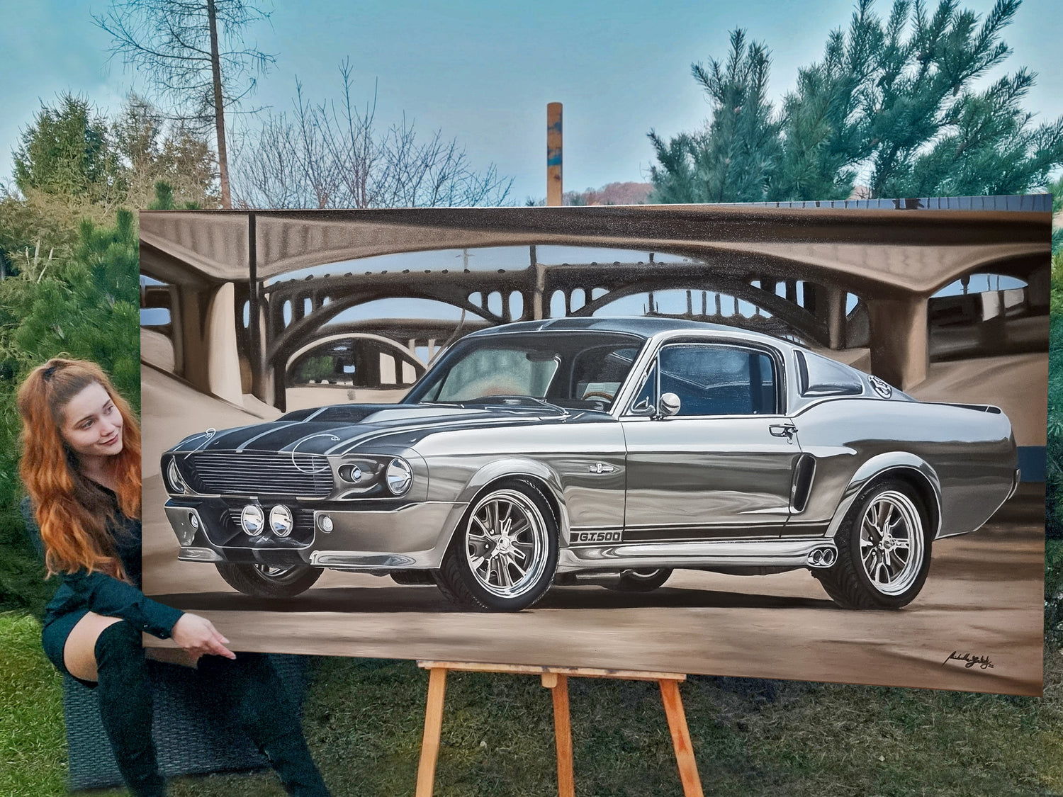 Ford Mustang GT500 Original Oil Painting on Canvas