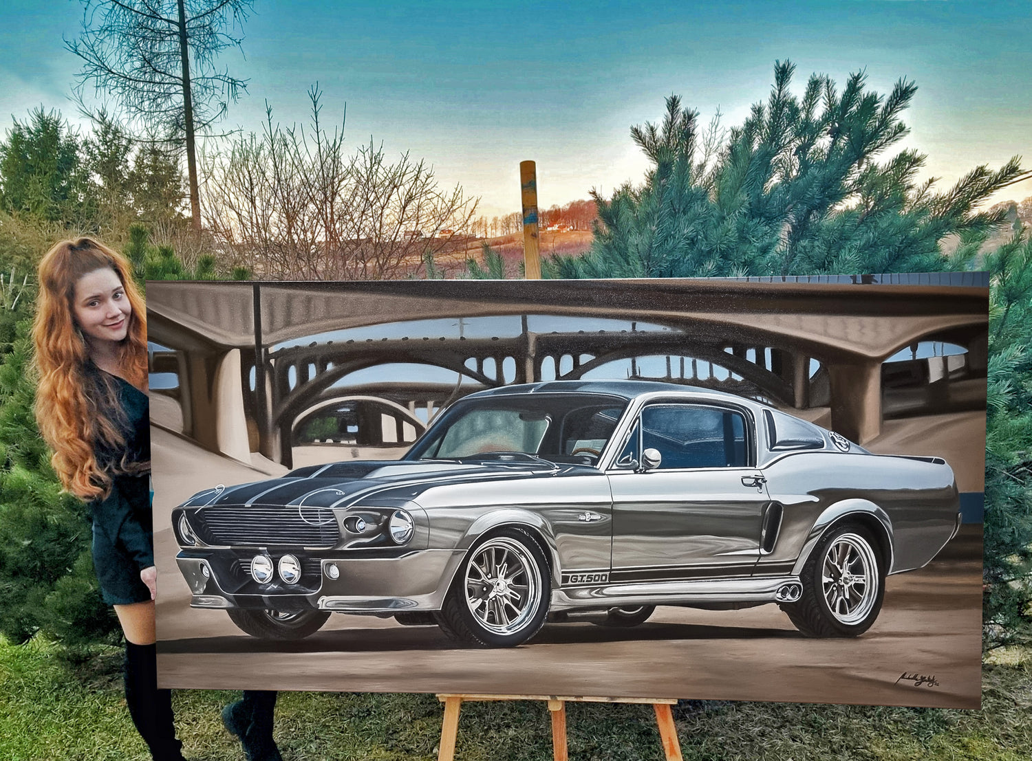 Ford Mustang GT500 Original Oil Painting on Canvas