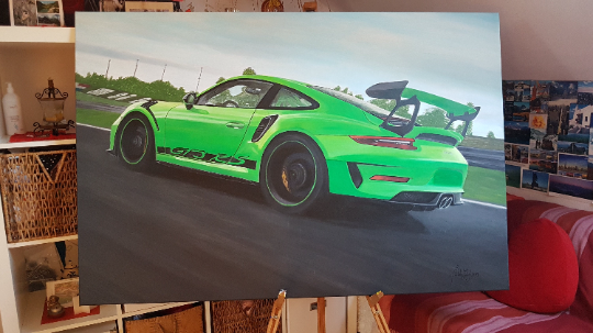 Porsche 911 GT3 RS Original Acrylic Painting on Canvas