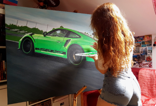 Porsche 911 GT3 RS Original Acrylic Painting on Canvas