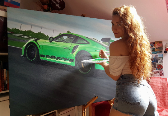 Porsche 911 GT3 RS Original Acrylic Painting on Canvas