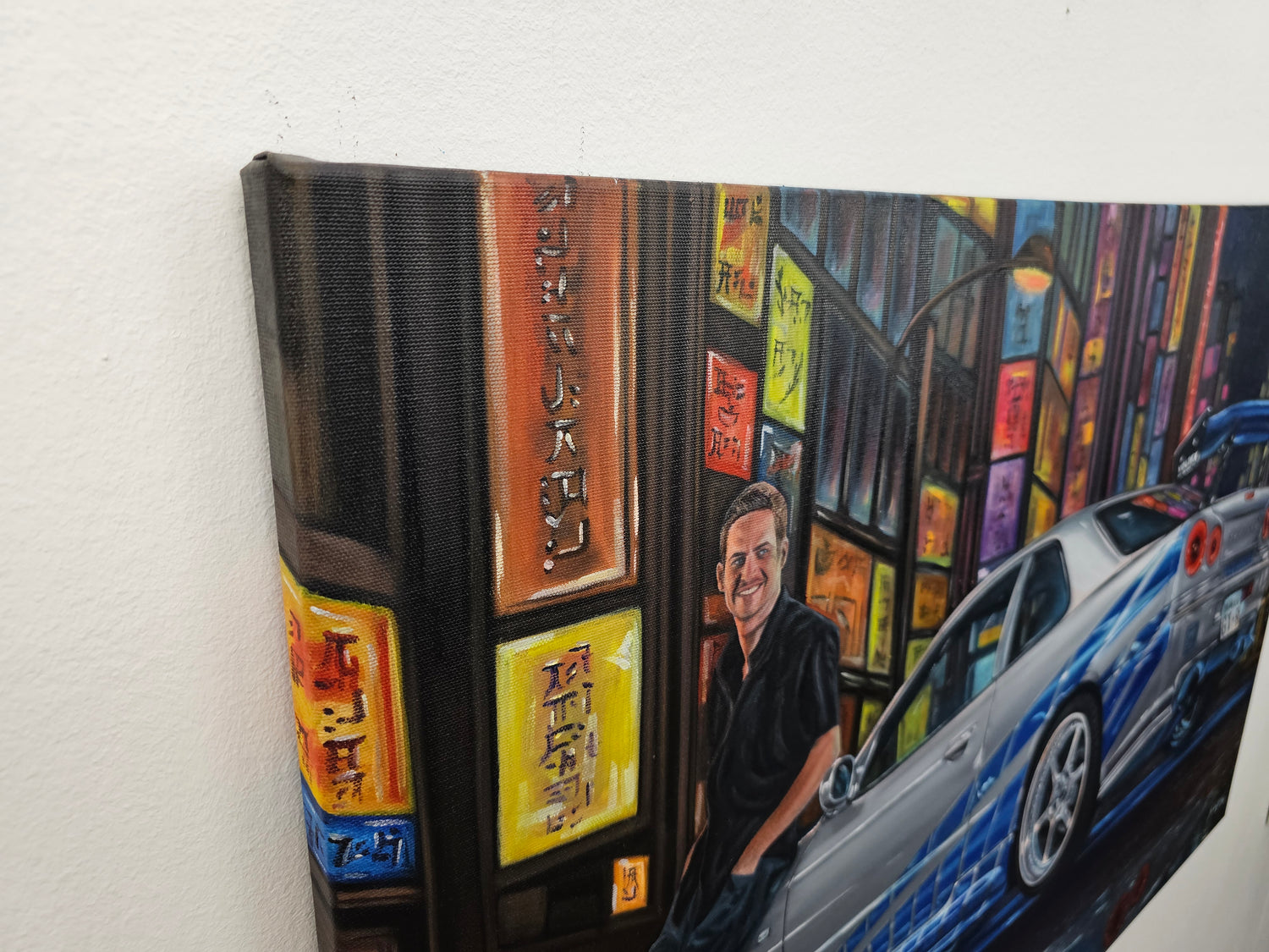 Paul Walker &amp; Nissan Skyline GT-R R34 from Fast and Furious - Original glow in the dark Oil Painting on Canvas