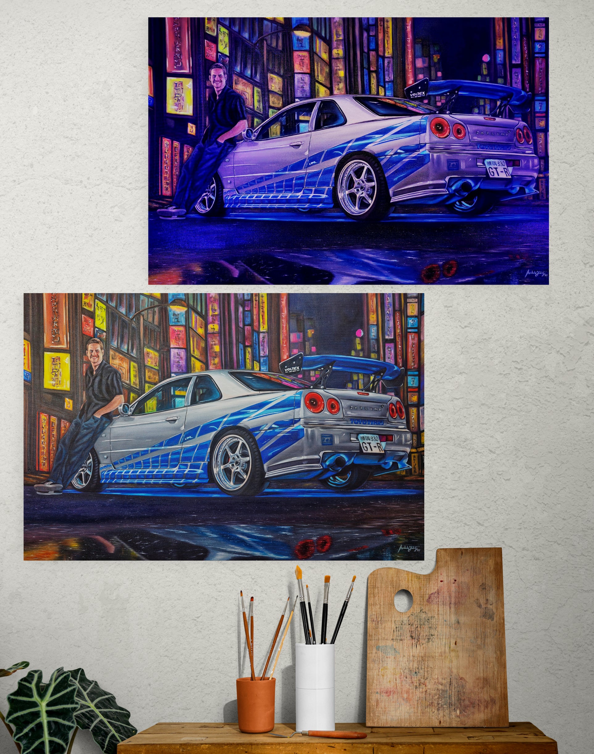 Paul Walker &amp; Nissan Skyline GT-R R34 from Fast and Furious Painting Limited Edition Canvas Print