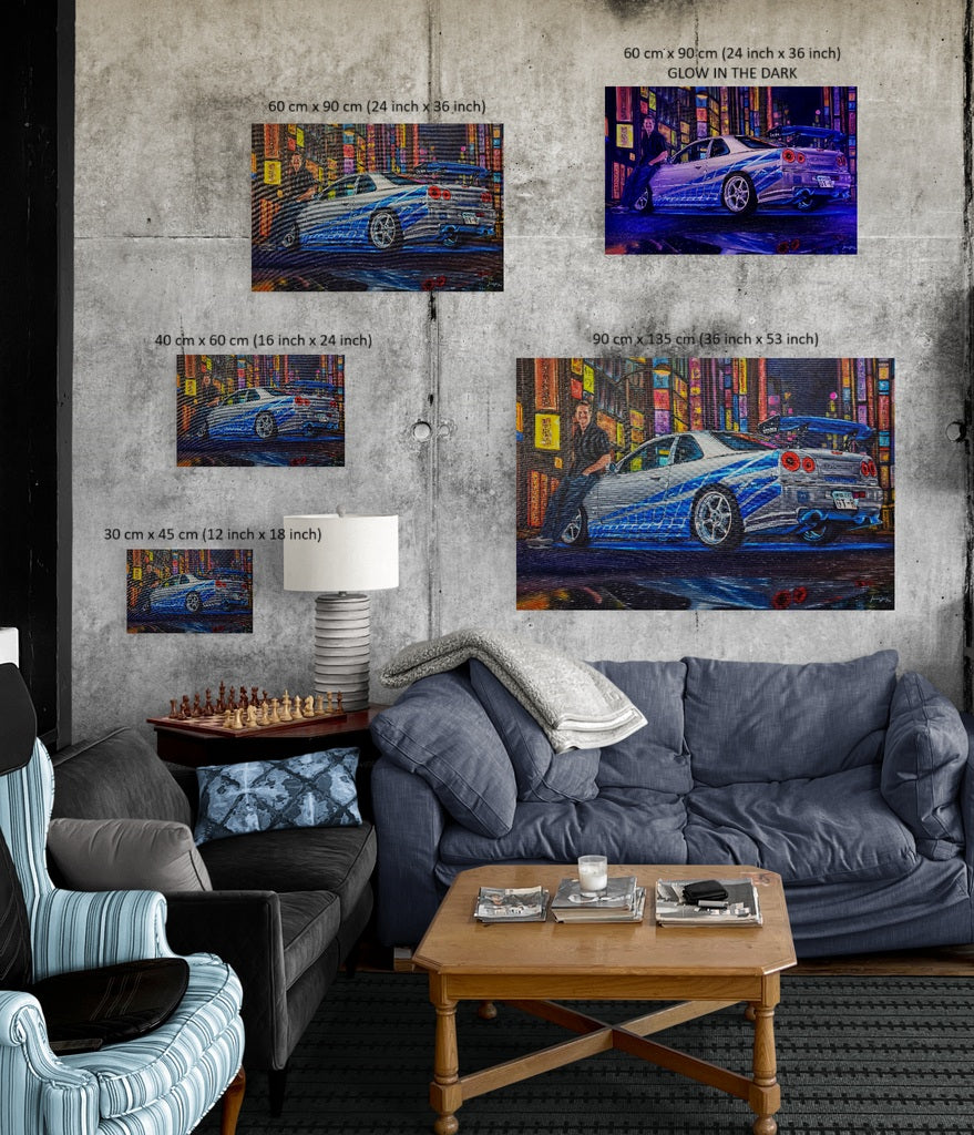 Paul Walker &amp; Nissan Skyline GT-R R34 from Fast and Furious Painting Limited Edition Canvas Print