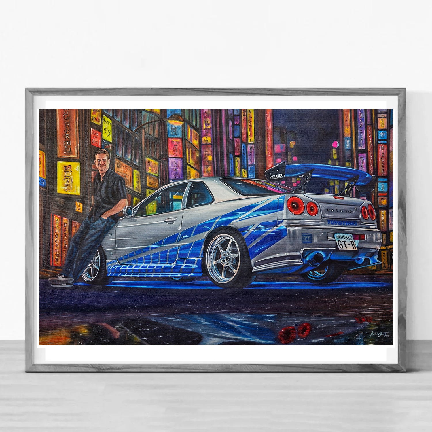 Paul Walker &amp; Nissan Skyline GT-R R34 from Fast and Furious Painting Limited Edition Canvas Print