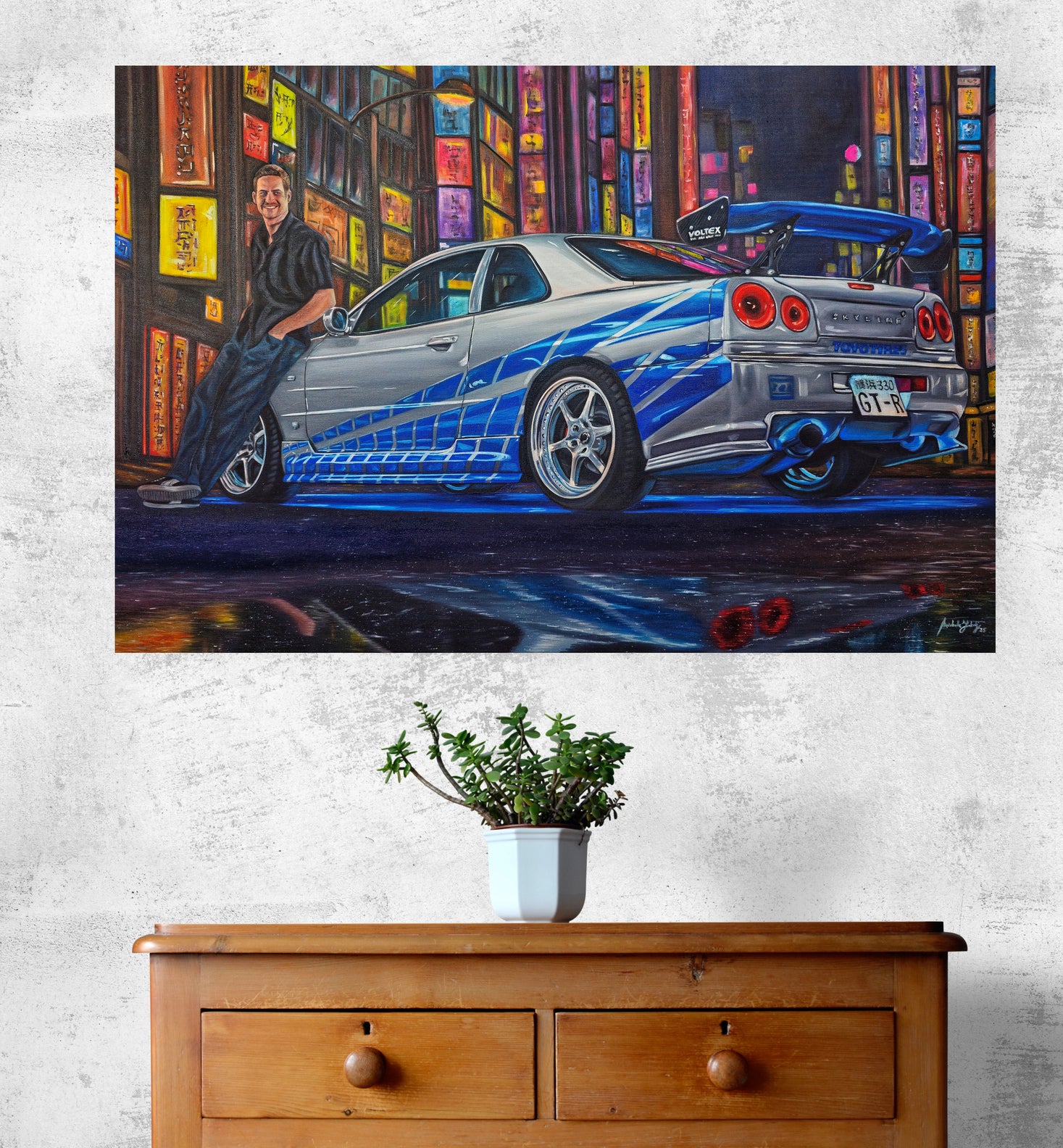 Paul Walker &amp; Nissan Skyline GT-R R34 from Fast and Furious Painting Limited Edition Canvas Print