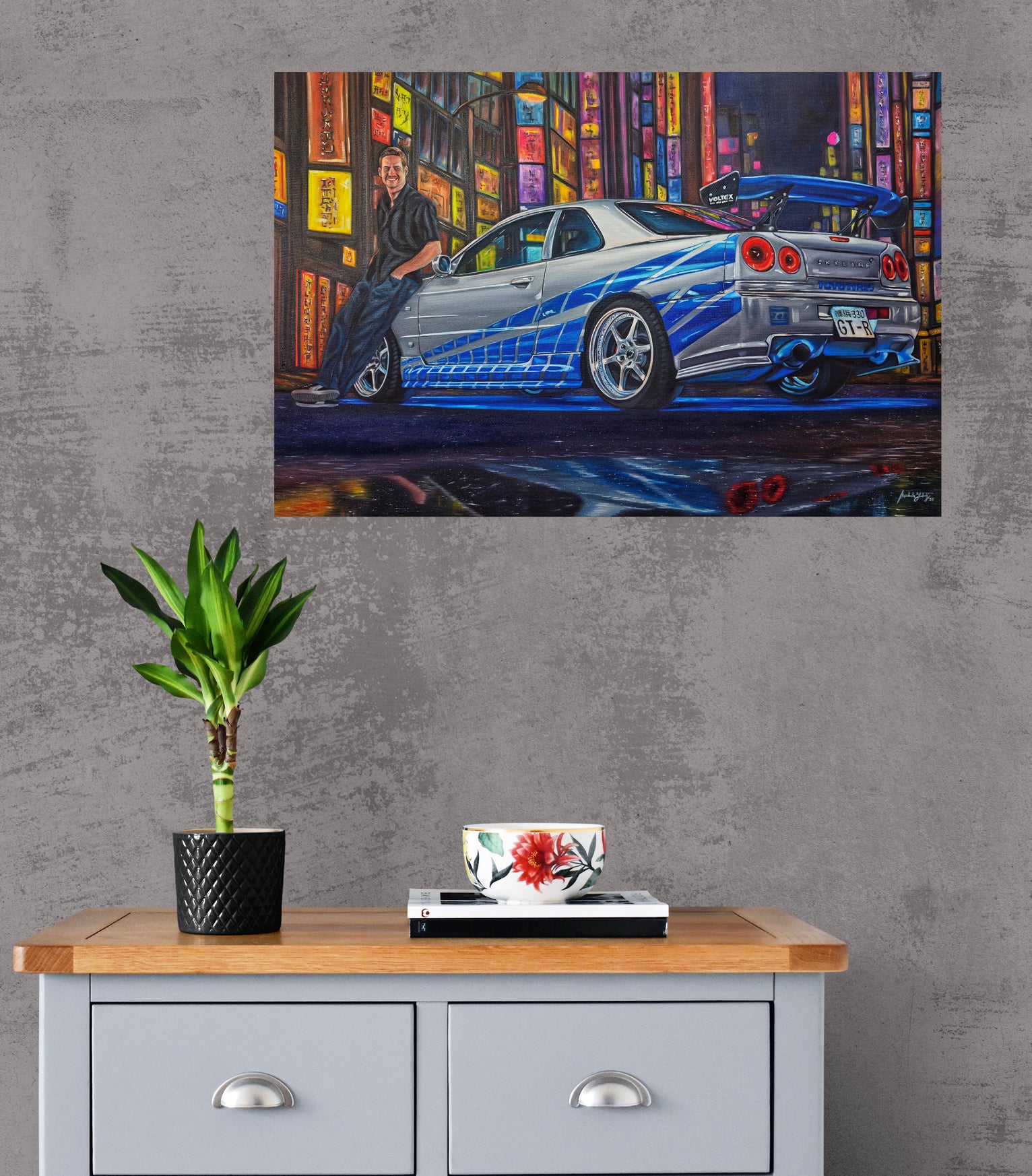 Paul Walker &amp; Nissan Skyline GT-R R34 from Fast and Furious Painting Limited Edition Canvas Print