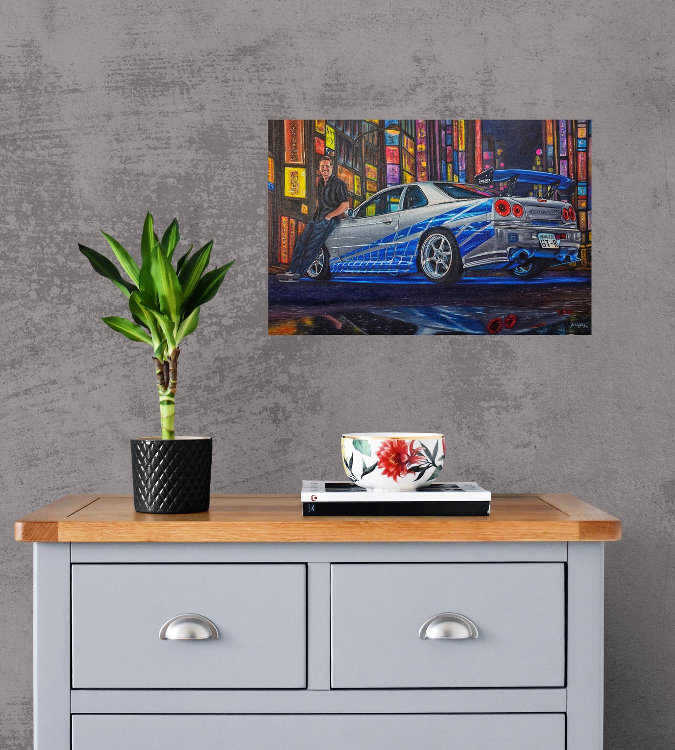 Paul Walker &amp; Nissan Skyline GT-R R34 from Fast and Furious Painting Limited Edition Canvas Print