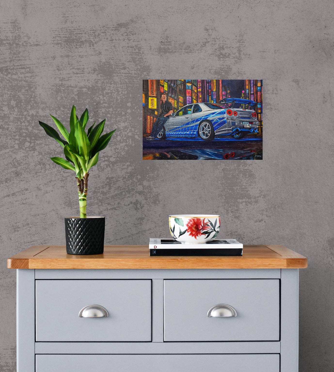 Paul Walker &amp; Nissan Skyline GT-R R34 from Fast and Furious Painting Limited Edition Canvas Print