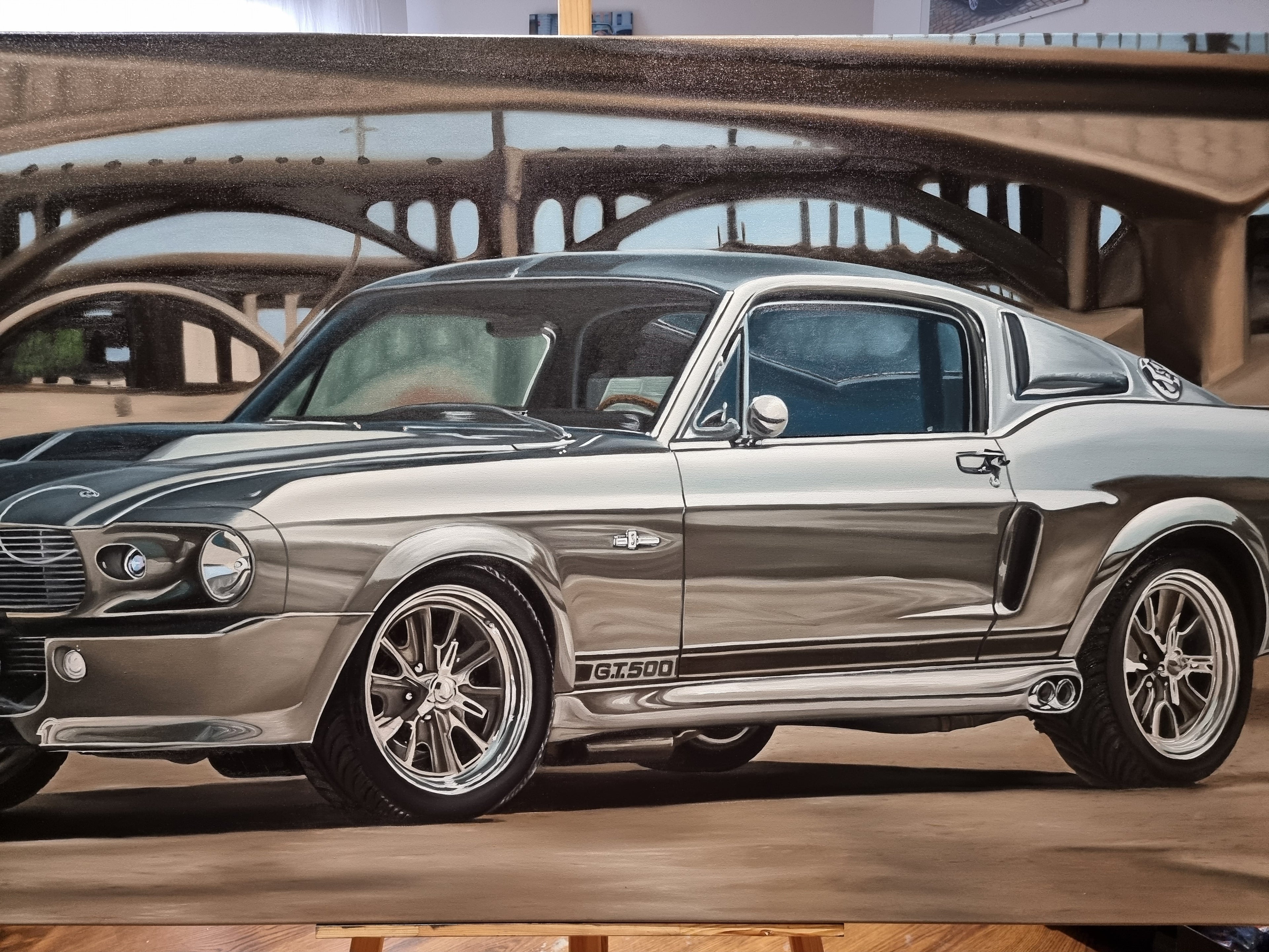 Ford Mustang GT500 Original Oil Painting on Canvas