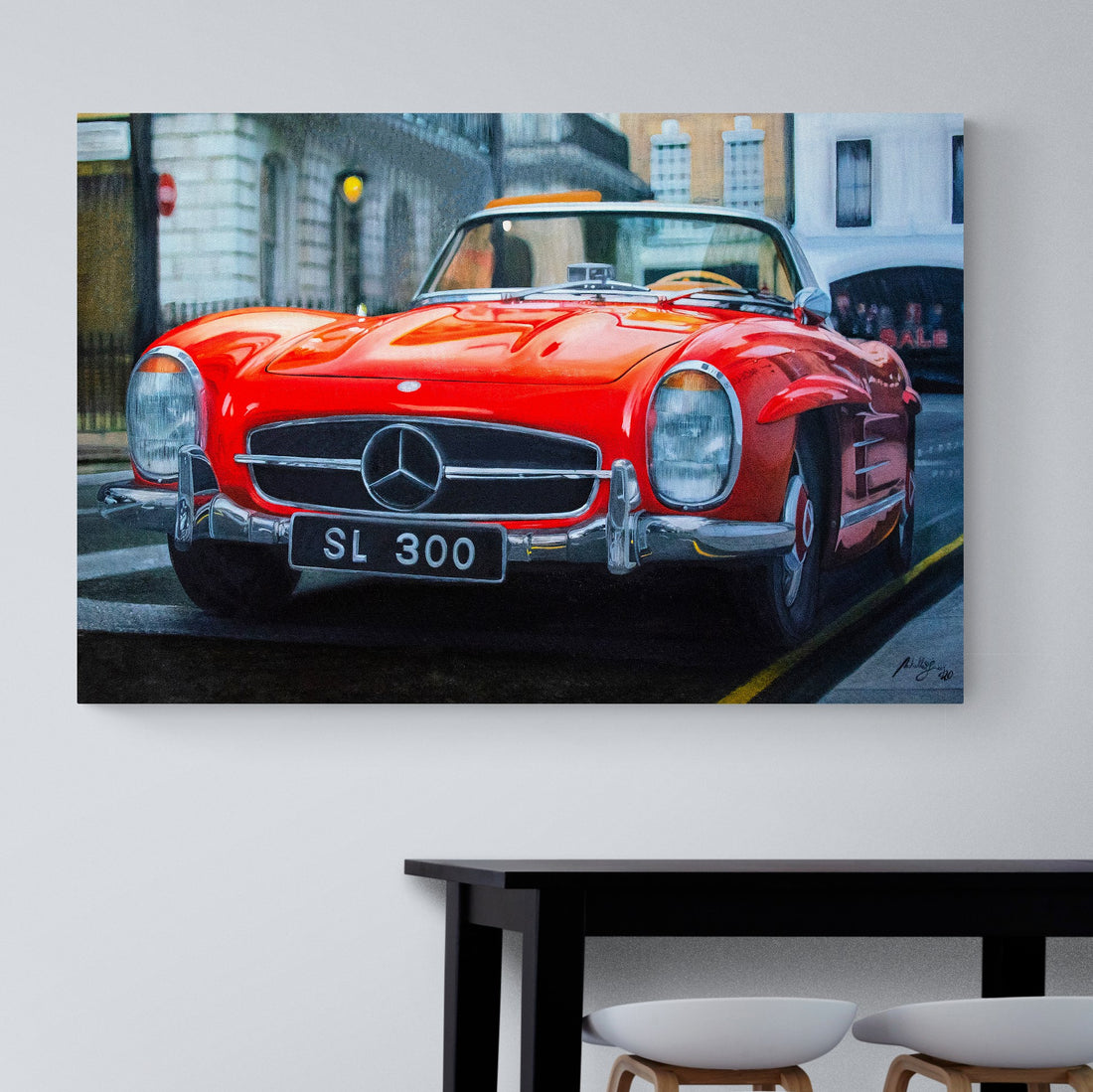 Mercedes 300 SL Roadster Original Oil Painting on Canvas