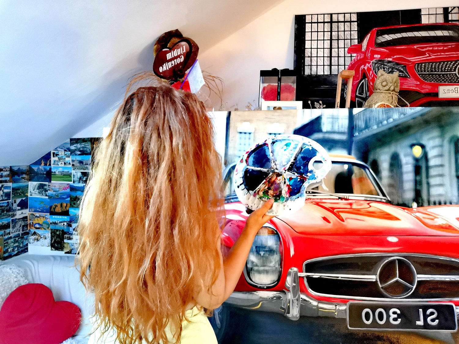 Mercedes 300 SL Roadster Original Oil Painting on Canvas