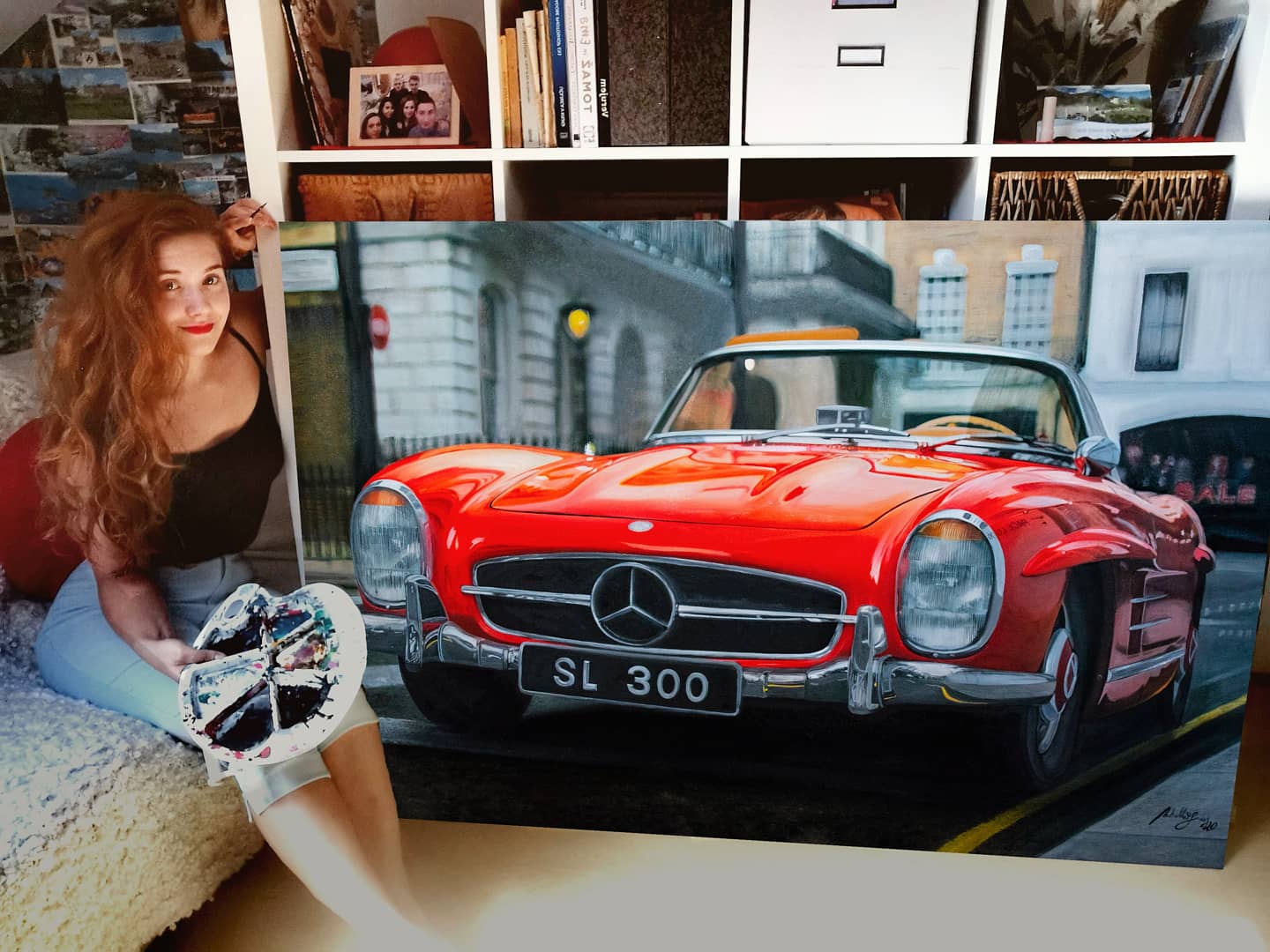 Mercedes 300 SL Roadster Original Oil Painting on Canvas