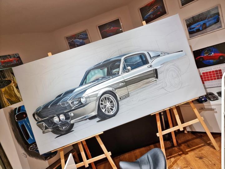 Ford Mustang GT500 Original Oil Painting on Canvas