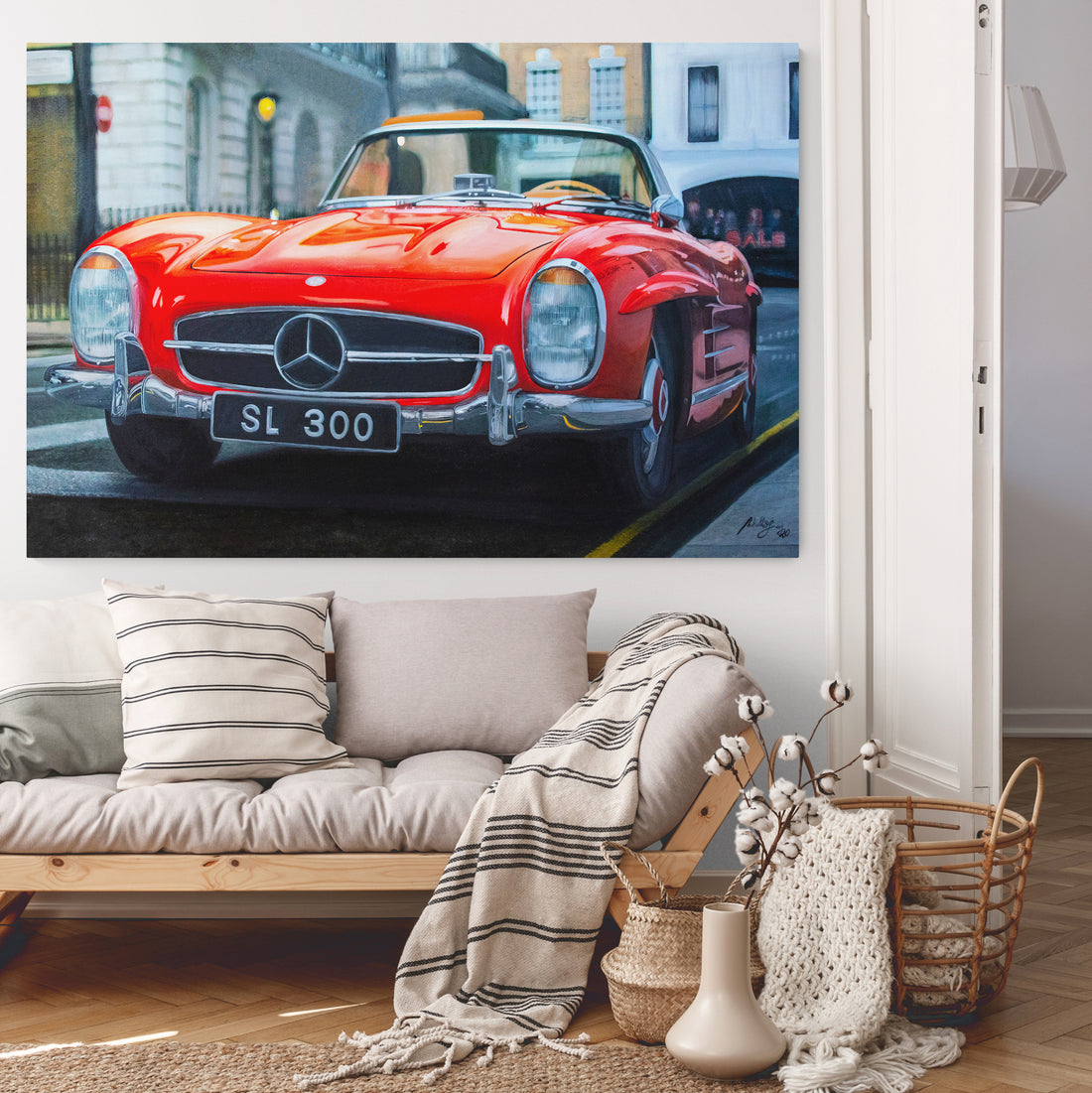 Mercedes 300 SL Roadster Original Oil Painting on Canvas