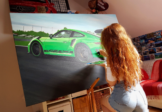 Porsche 911 GT3 RS Original Acrylic Painting on Canvas